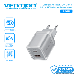 Vention GaN Charger 70W USB Type C Fast Charging Adaptor iPhone 15 16 Samsung Android PD PPS QC Dual Port Ice Series