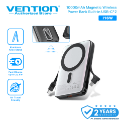 Vention Powerbank 10000mAh Magnetic Wireless Fast Charging 22.5W USB-C with Stand iPhone Android
