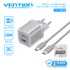 Vention GaN Charger 70W ICE Series + Kabel USB-C to USB-C 5A Fast Charging Adaptor iPhone Samsung Android Laptop PD PPS QC Dual Port